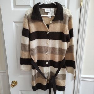 Mohair Blend Long Cardigan Belted Sweater Stripe women's M